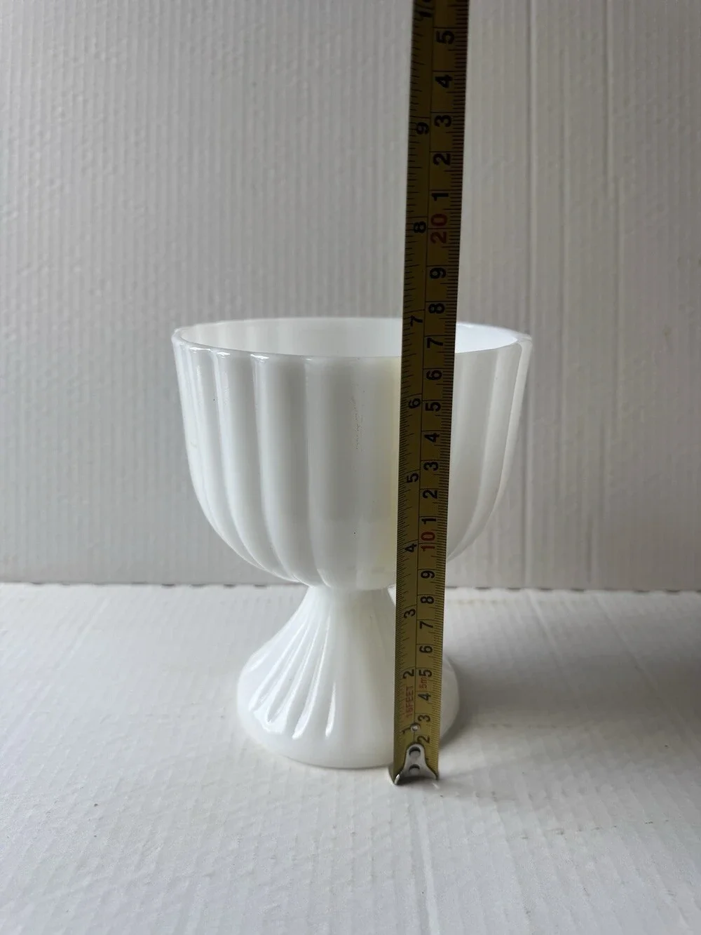 Vintage Milk Glass Ribbed Pedestal 6.5
